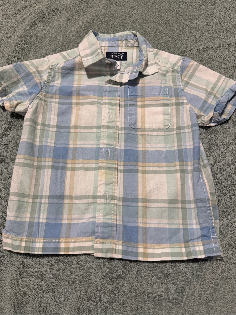 The Children's Place Plaid Short Sleeve Button-Down Shirt - Blue, Green, Cream